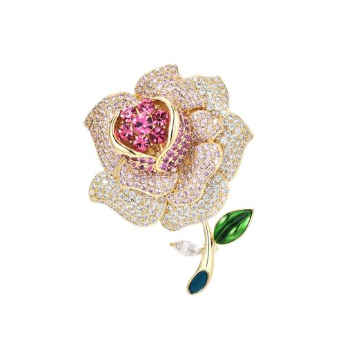 Cubic Zirconia Brooch, Brass, plated, micro pave cubic zirconia & for woman, golden, 58x44mm, Sold By PC