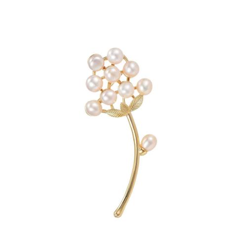 Freshwater Pearl Brooch, Brass, with Freshwater Pearl, fashion jewelry & for woman, golden, 65x27mm, Sold By PC