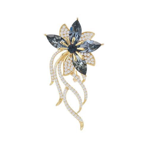 Crystal Brooch, Brass, with Austrian Crystal, plated, micro pave cubic zirconia & for woman, more colors for choice, 64x34mm, Sold By PC