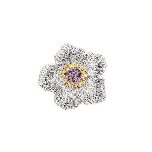 Cubic Zirconia Brooch, Brass, plated, micro pave cubic zirconia & for woman, silver color, 24x24mm, Sold By PC