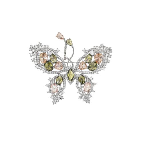 Cubic Zirconia Brooch, Brass, plated, micro pave cubic zirconia & for woman, silver color, 54x62mm, Sold By PC