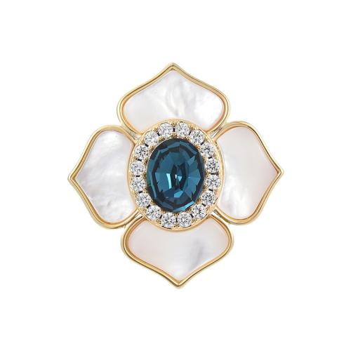 Cubic Zirconia Brooch, Brass, with Austrian Crystal & Shell, plated, micro pave cubic zirconia & for woman, golden, 29x29mm, Sold By PC