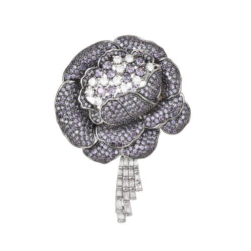 Cubic Zirconia Brooch, Brass, plated, micro pave cubic zirconia & for woman, silver color, 61x43mm, Sold By PC