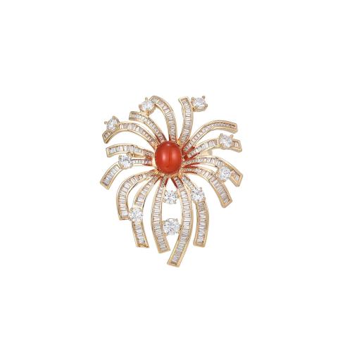 Broche zircon, laiton, Placage, pavé de micro zircon & pour femme, doré, 63x51mm, Vendu par PC