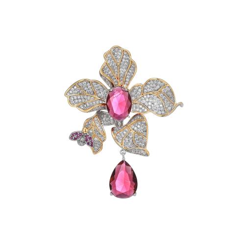 Cubic Zirconia Brooch, Brass, plated, micro pave cubic zirconia & for woman, golden, 71x54mm, Sold By PC