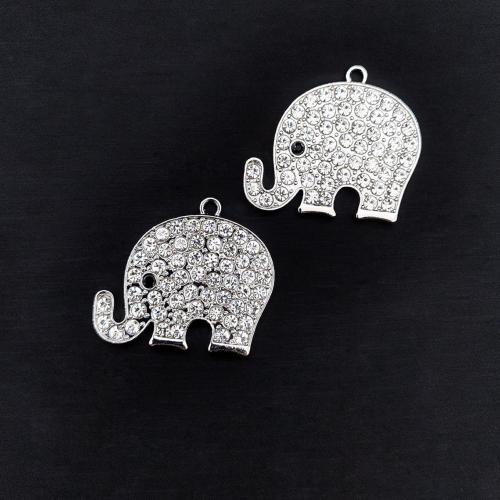 Zinc alliage strass Pendants, alliage de zinc, éléphant, Placage, DIY & avec strass, 36x42mm, 100PC/sac, Vendu par sac