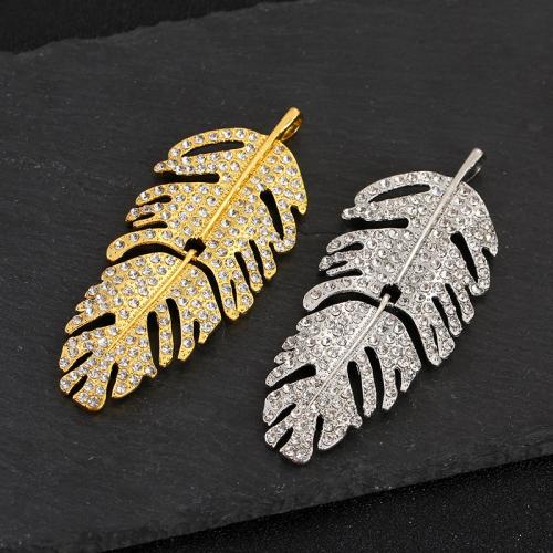 Tibetan Style Rhinestone Pendants, Leaf, plated, DIY & with rhinestone, more colors for choice, Sold By PC