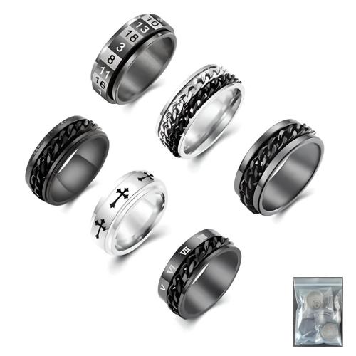 Titanium Steel Ring Set, plated, 6 pieces & Unisex & different size for choice, US Ring Size:7-12, Sold By Set