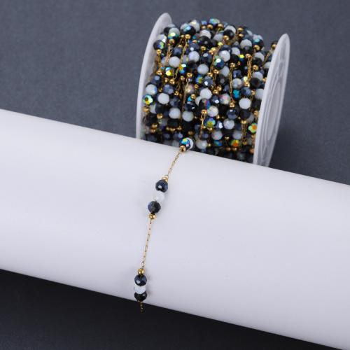 Stainless Steel Jewelry Chain, 304 Stainless Steel, with Glass, gold color plated, DIY, Length:1 mm, Sold By PC