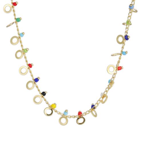 Collier de bijoux en acier inoxydable, Acier inoxydable 304, avec Seedbead, Placage de couleur d'or, pour femme, couleurs mélangées, Longueur:46 cm, Vendu par PC