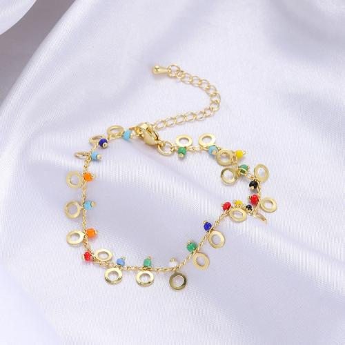 Stainless Steel Anklet, 304 Stainless Steel, with Seedbead, gold color plated, for woman, mixed colors, Length:18 cm, Sold By PC