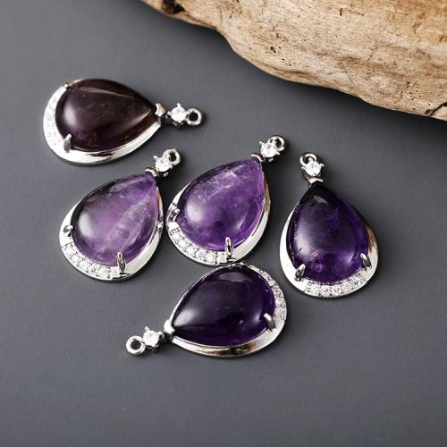 Gemstone Pendants Jewelry, Natural Stone, Teardrop, silver color plated, Different Shape for Choice & DIY & with rhinestone, more colors for choice, 30x19mm, Sold By PC