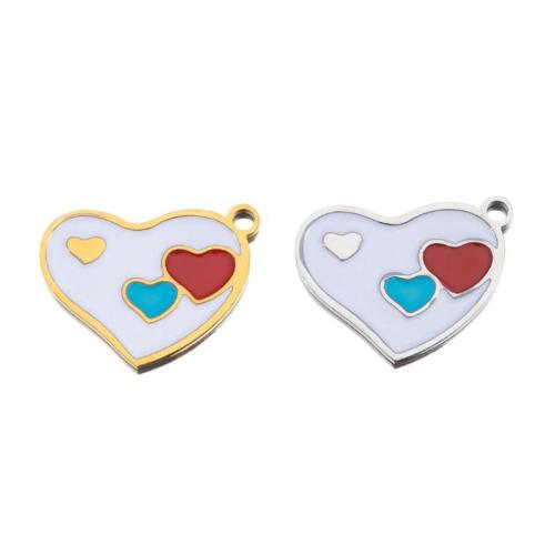 Pendientes Corazón de acero inoxidable, acero inoxidable 304, chapado, Bricolaje & esmalte, más colores para la opción, 5PCs/Bolsa, Vendido por Bolsa