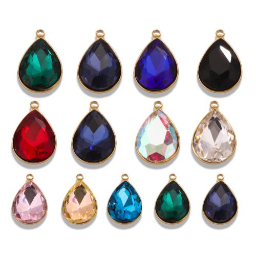 Stainless Steel Pendants, 304 Stainless Steel, with Crystal, Teardrop, polished, DIY & different size for choice, more colors for choice, 5PCs/Bag, Sold By Bag