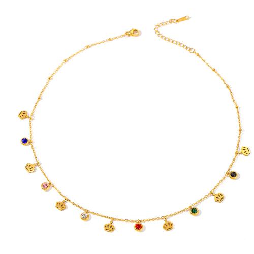 Collier de bijoux en acier inoxydable, Acier inoxydable 304, Placage, styles différents pour le choix & pavé de micro zircon & pour femme, doré, Vendu par PC