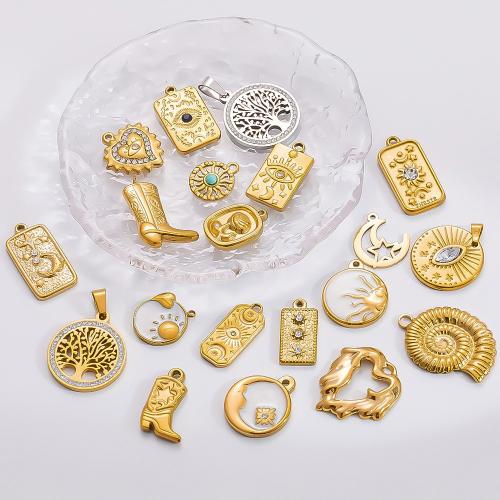 Stainless Steel Pendants, 304 Stainless Steel, 18K gold plated, DIY & different styles for choice & with rhinestone, Sold By PC