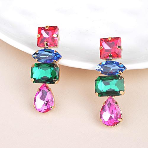 Brass Stud Earring, with Glass Rhinestone, plated, fashion jewelry & for woman, more colors for choice, Sold By Pair