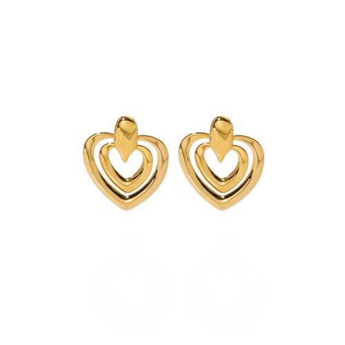 Stainless Steel Stud Earrings, 304 Stainless Steel, Heart, plated, fashion jewelry & for woman & hollow, golden, Sold By Pair