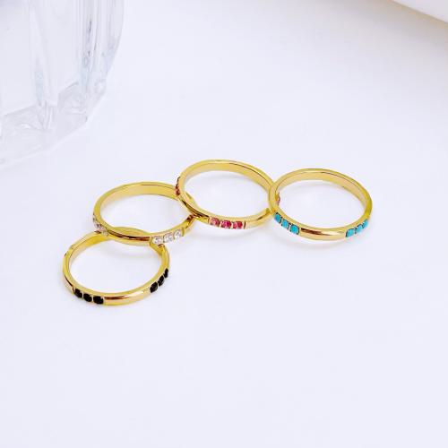 Rhinestone Stainless Steel Finger Ring, 304 Stainless Steel, with turquoise, Vacuum Ion Plating, different size for choice & for woman & with rhinestone, more colors for choice, Sold By PC