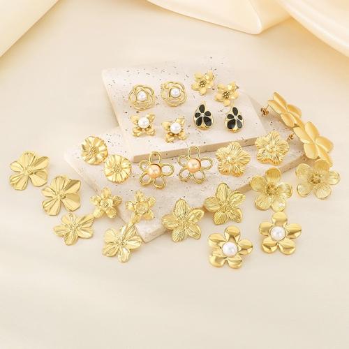 Stainless Steel Stud Earrings, 304 Stainless Steel, with Plastic Pearl, Vacuum Ion Plating, different size for choice & for woman & enamel, more colors for choice, Sold By Pair