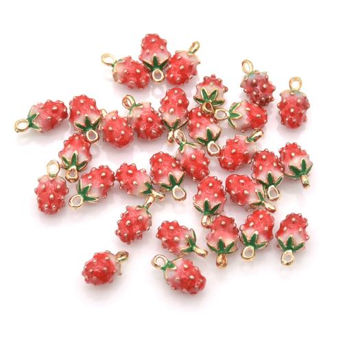 Tibetan Style Enamel Pendants, Strawberry, plated, DIY, 13x8mm, 100PCs/Bag, Sold By Bag