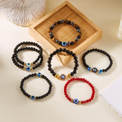 Acrylic Bracelets, with Crystal, handmade, Unisex & evil eye pattern & with rhinestone, more colors for choice, Sold By PC