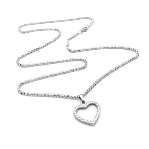 304 Stainless Steel Necklace, Heart, for woman & hollow, original color, Length:Approx 23.6 Inch, Sold By PC