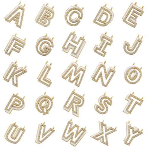 Befestigter Zirkonia Messing Anhänger, Alphabet-Buchstabe, goldfarben plattiert, DIY & verschiedene Stile für Wahl & Micro pave Zirkonia & Emaille, keine, verkauft von PC