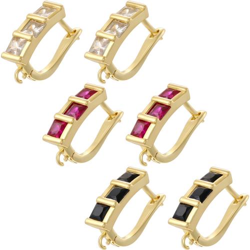 Brass Earring Drop Component, Letter U, gold color plated, DIY & micro pave cubic zirconia, more colors for choice, 12x17.50mm, Sold By Pair