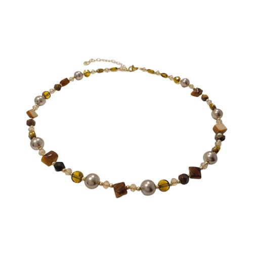 Tiger Eye Necklace, with Glass & Plastic & Tibetan Style, Geometrical Pattern, handmade, fashion jewelry & for woman, Length:Approx 18.1 Inch, Sold By PC