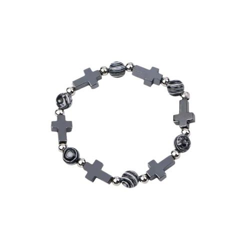 hématite non magnétique bracelet, avec alliage de zinc, croix, fait à la main, bijoux de mode & unisexe, Longueur:Environ 6-8 pouce, Vendu par PC