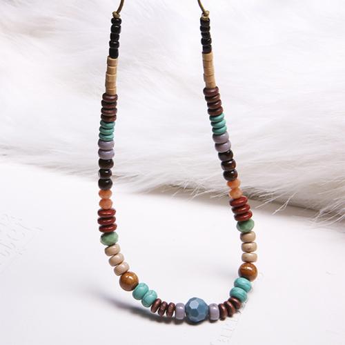 Wood Necklace, with Natural Stone, folk style & for woman, Length:Approx 19.9 Inch, Sold By PC