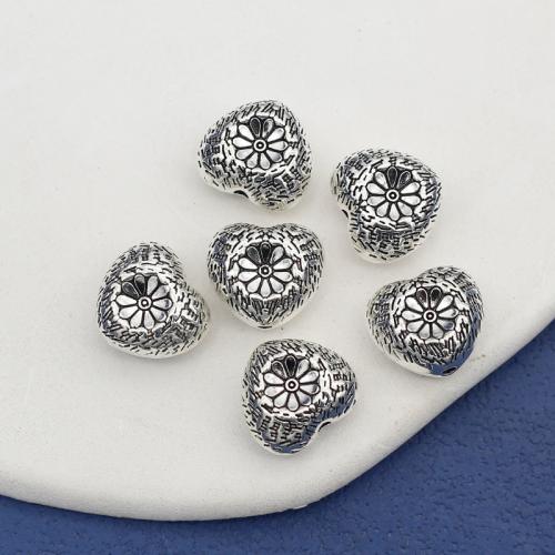 Tibetan Style Heart Beads, antique silver color plated, DIY, nickel, lead & cadmium free, 14x13x8mm, Hole:Approx 1.5mm, Approx 100PCs/Bag, Sold By Bag