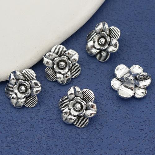 Pendentifs fleurs en alliage de zinc, Plaqué de couleur d'argent, DIY, protéger l'environnement, sans nickel, plomb et cadmium, 16x16mm, Trou:Environ 2.5mm, Environ 100PC/sac, Vendu par sac