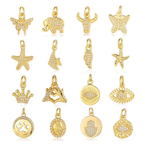 Cubic Zirconia Micro Pave Brass Pendant, gold color plated, Different Shape for Choice & DIY & micro pave cubic zirconia, more colors for choice, nickel, lead & cadmium free, 6PCs/Bag, Sold By Bag