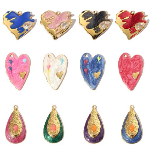 Stainless Steel Pendants, 304 Stainless Steel, with Cubic Zirconia & Gemstone, Vacuum Ion Plating, Different Shape for Choice & DIY & enamel, more colors for choice, 6PCs/Bag, Sold By Bag