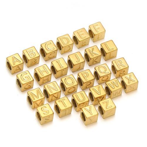 Stainless Steel Beads, 304 Stainless Steel, Cube, Vacuum Ion Plating, letters are from A to Z & DIY, more colors for choice, 7mm, Hole:Approx 5mm, Approx 100PCs/Bag, Sold By Bag