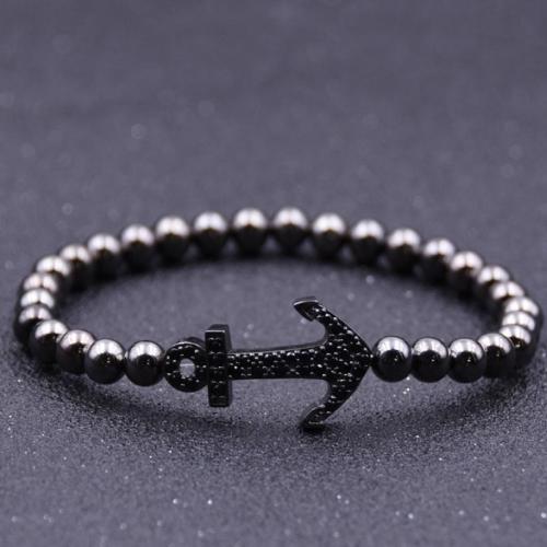 Befestiger Zirkonia Messing Armband, mit elastischer Faden, Anker, plattiert, Einstellbar & Micro pave Zirkonia, keine, frei von Nickel, Blei & Kadmium, Länge:15 cm, verkauft von PC