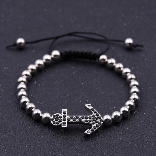 Befestiger Zirkonia Messing Armband, mit Knotenschnur, Anker, plattiert, Einstellbar & unisex & Micro pave Zirkonia, keine, frei von Nickel, Blei & Kadmium, Länge:16 cm, verkauft von PC