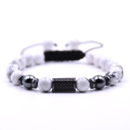 Bracelet cubique en laiton zircon pavent, avec Cordon de noeud & Pierre naturelle, Placage, Réglable & différents matériaux pour le choix & unisexe & pavé de micro zircon, plus de couleurs à choisir, protéger l'environnement, sans nickel, plomb et cadmium, Longueur:17 cm, Vendu par PC