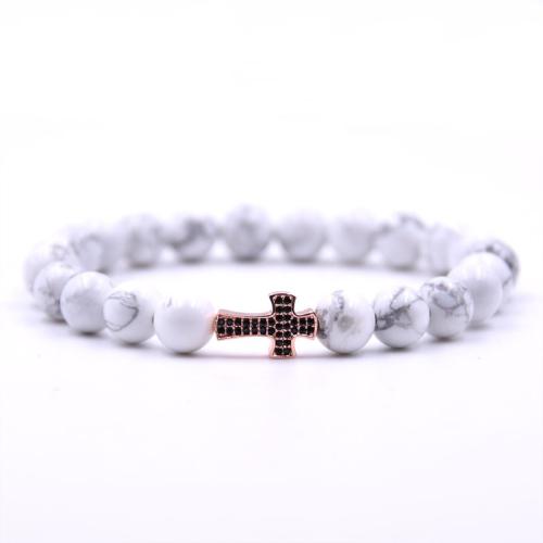 Befestiger Zirkonia Messing Armband, mit Naturstein, Kreuz, plattiert, verschiedenen Materialien für die Wahl & unisex & Micro pave Zirkonia, keine, frei von Nickel, Blei & Kadmium, Länge:12 cm, verkauft von PC