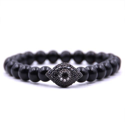 Befestiger Zirkonia Messing Armband, mit Naturstein, plattiert, unisex & böser Blick- Muster & Micro pave Zirkonia, keine, frei von Nickel, Blei & Kadmium, Länge:15 cm, verkauft von PC