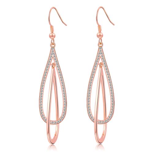 Boucles d'oreilles pendantes en laiton, Placage de couleur d'or, bijoux de mode & avec strass, couleur or rose, protéger l'environnement, sans nickel, plomb et cadmium, Vendu par paire