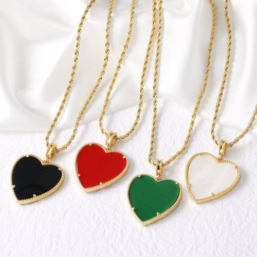 Brass Necklace, with Resin, with 5cm extender chain, Heart, gold color plated, fashion jewelry, more colors for choice, nickel, lead & cadmium free, 38x28mm, Length:40 cm, Sold By PC