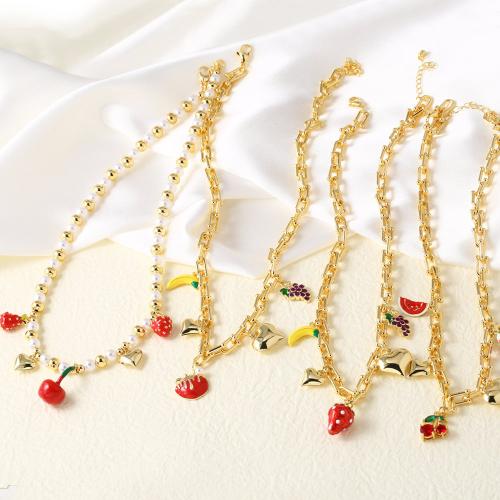 Brass Necklace, gold color plated, fashion jewelry & different designs for choice & enamel, golden, nickel, lead & cadmium free, Sold By PC