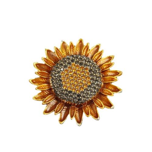 Tibetan Style Brooches, Sunflower, for woman & enamel & with rhinestone, Sold By PC