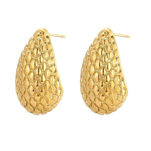 Stainless Steel Stud Earrings, 304 Stainless Steel, Teardrop, plated, fashion jewelry & for woman, golden, Sold By Pair