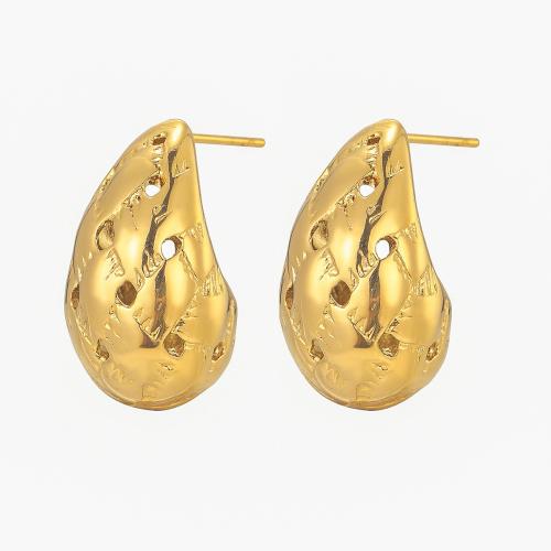 Stainless Steel Stud Earrings, 304 Stainless Steel, Teardrop, plated, fashion jewelry & for woman & hollow, golden, Sold By Pair