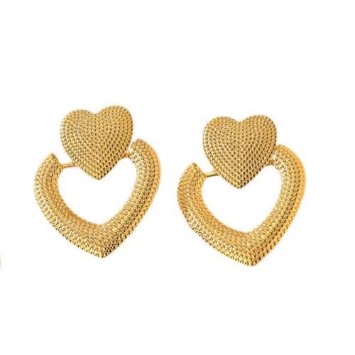 Stainless Steel Stud Earrings, 304 Stainless Steel, Heart, plated, fashion jewelry & for woman & hollow, golden, Sold By Pair