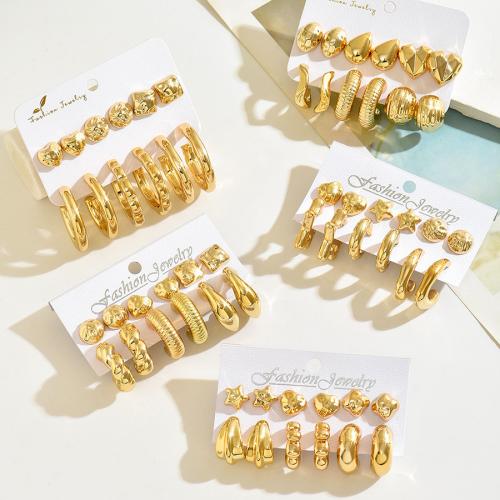 Pendientes de Acrílico, chapado, 6 piezas & diferentes estilos para la opción & para mujer, dorado, Vendido por Set